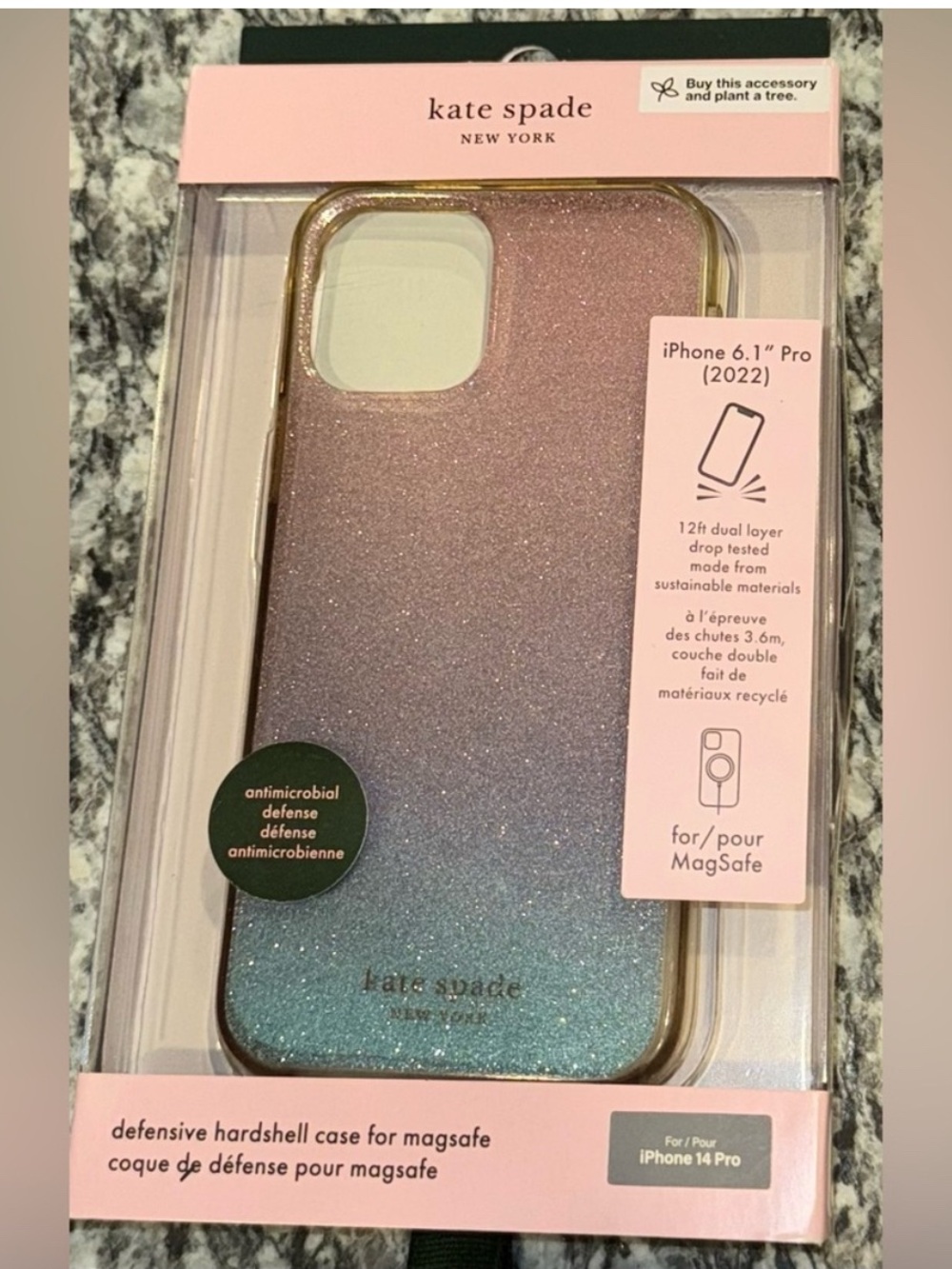 kate spade Pink to Blue Glitter Gradient iPhone 14 Pro Case